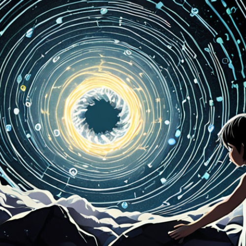 Home 7 **Prompt:** A figure, appearing stressed and overwhelmed, is surrounded by a chaotic, glowing maelstrom of digital data, charts, screens, and endless numbers, symbolizing information overload and analysis paralysis. Their gaze is lost amidst the digital noise. In the foreground, or subtly integrated, a soft, ethereal image of a child (like Himawari) joyfully reaching for a single, simple, natural object (e.g., a flower, a bright stone) amidst a serene, undigitalized space, representing pure, unburdened intuition being overshadowed. The contrast should be stark between the chaotic digital realm and the quiet intuitive one. Visual style: conceptual digital painting with high contrast and a slightly melancholic mood.