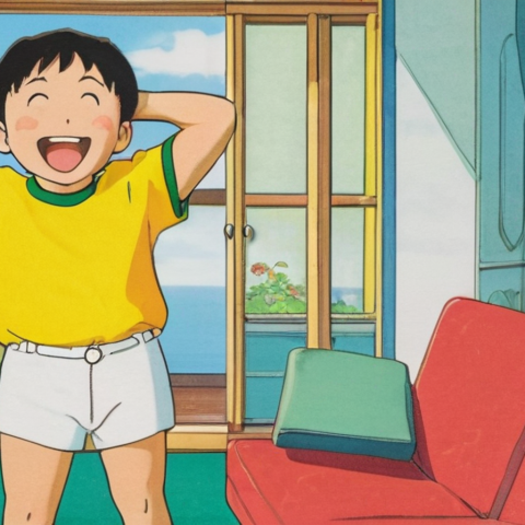 짱구의 30주년 기념 이벤트 - A vibrant, cartoon-style illustration depicting Shin-chan Nohara, aged five, mid-mischievous "butt d...