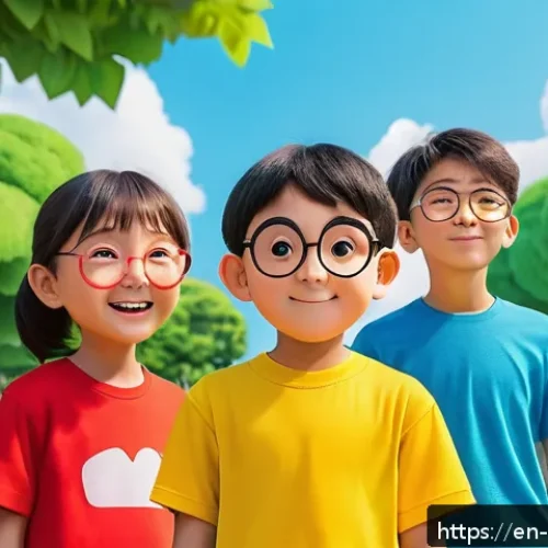 Home 31 짱구와 친구들 소개 - A lively and colorful scene featuring Shin Chan, a mischievous young boy with a round face and thick...