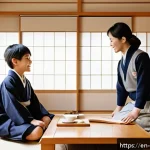 Home 18 짱구로 배우는 일본 문화 - A lively Japanese family scene in a cozy suburban apartment: a hardworking mother in casual homewear...