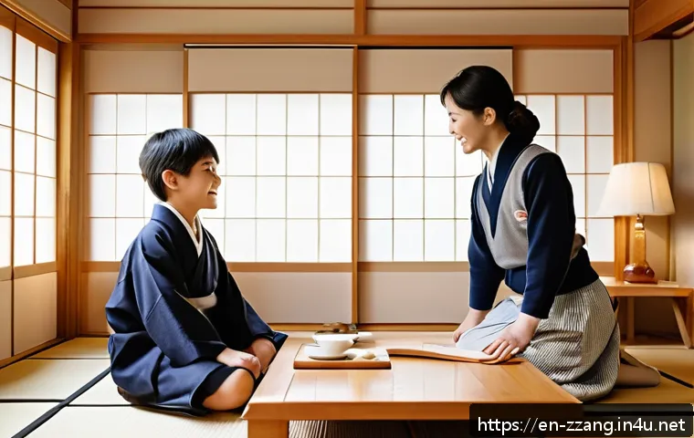 짱구로 배우는 일본 문화 - A lively Japanese family scene in a cozy suburban apartment: a hardworking mother in casual homewear...