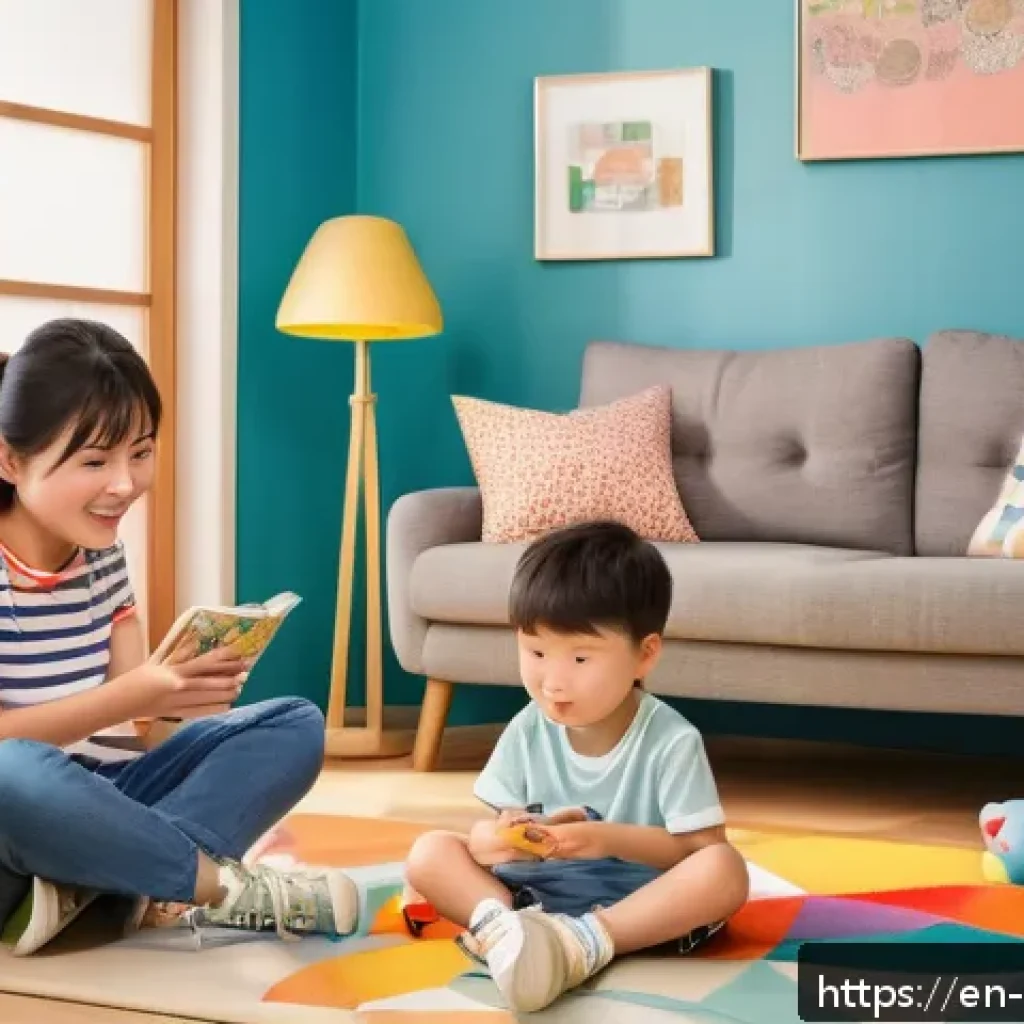 짱구의 10대와 성인 팬층 분석 - A lively family living room scene featuring Shin-chan as a playful, cheeky young boy wearing colorfu...